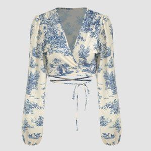 NWT Cider 'Toile de Juoy' Wrap Crop Blouse